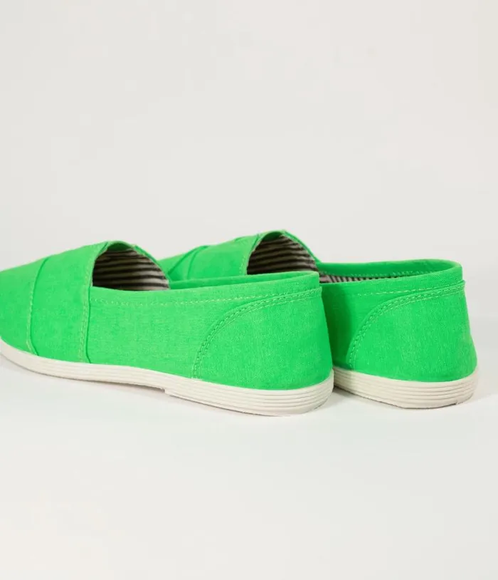 Bright Green Canvas Casual Loafer Flats Shoes Unique Vintage Flats