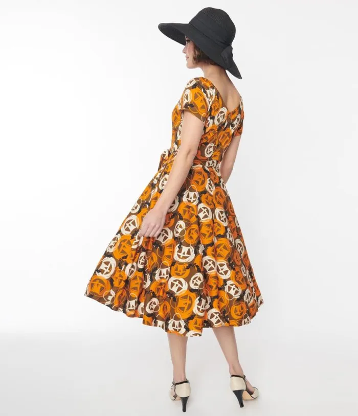 Brown and Orange Pumpkins Bella Swing Dress DressesHalloweenPlus Unique Vintage Pocket Dresses