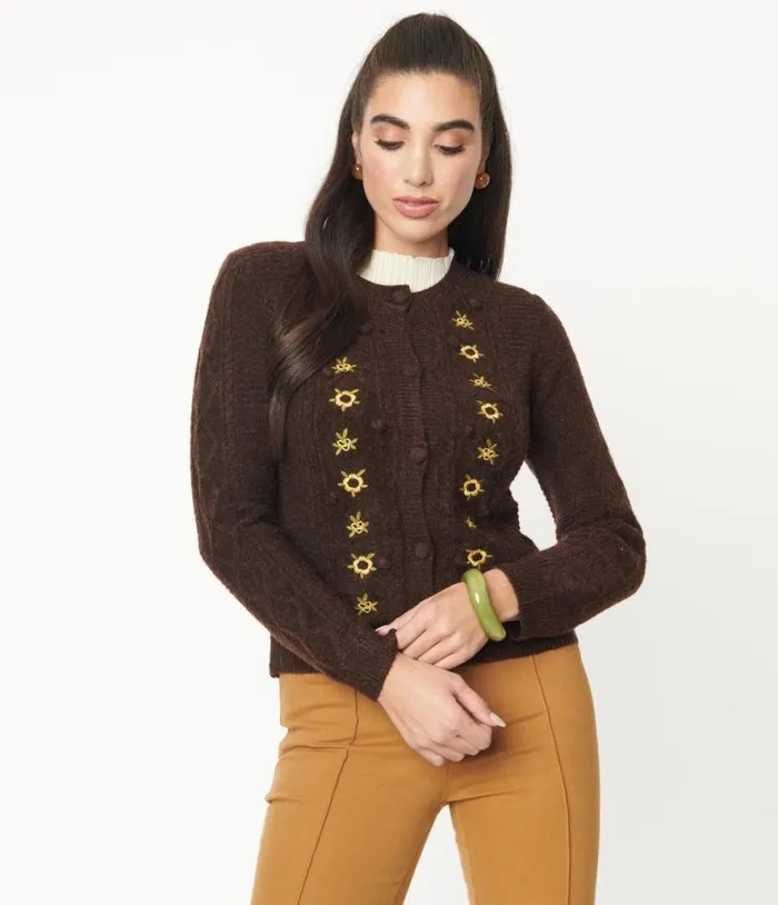 Brown and Sunflowers Cardigan Clothing Unique Vintage Sweaters and Cardigans Brown and Sunflowers Cardigan Clothing Unique Vintage Sweaters and Cardigans