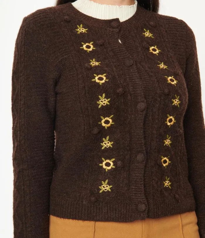 Brown and Sunflowers Cardigan Clothing Unique Vintage Sweaters and Cardigans