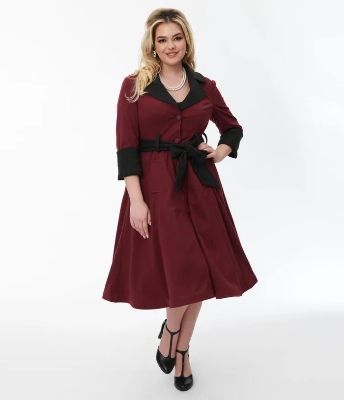 Burgundy and Black Swing Coat ClothingPlus Unique Vintage Jackets