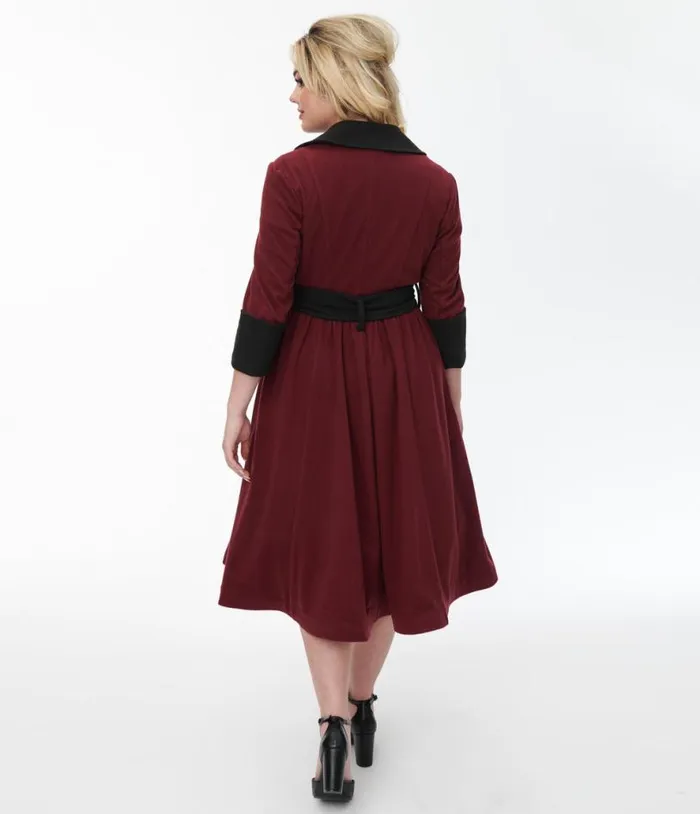 Burgundy and Black Swing Coat ClothingPlus Unique Vintage Jackets