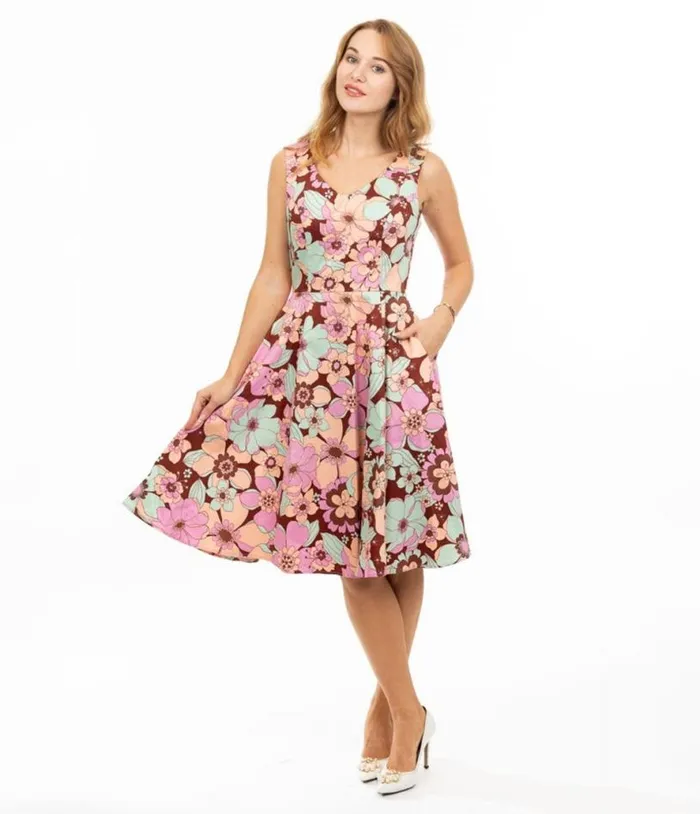 Burgundy and Pastel Florals Swing Dress DressesPlus Unique Vintage Pocket Dresses Burgundy and Pastel Florals Swing Dress DressesPlus Unique Vintage Pocket Dresses