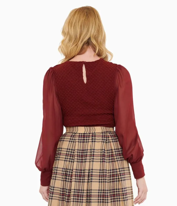 Burgundy Textured Embrace The Journey Woven Blouse Clothing Unique Vintage Blouses