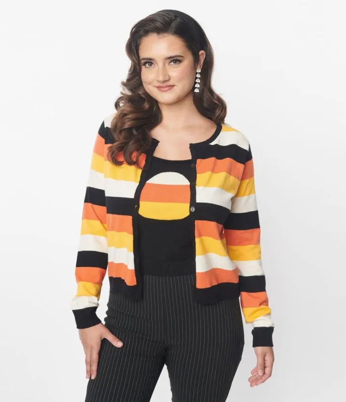 Candy Corn Cardigan and Tank Top Set ClothingHalloweenPlus Unique Vintage Jackets Candy Corn Cardigan and Tank Top Set ClothingHalloweenPlus Unique Vintage Jackets
