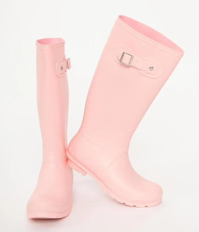 Candy Floss Pink Rubber Rain Boots Shoes Unique Vintage Flats