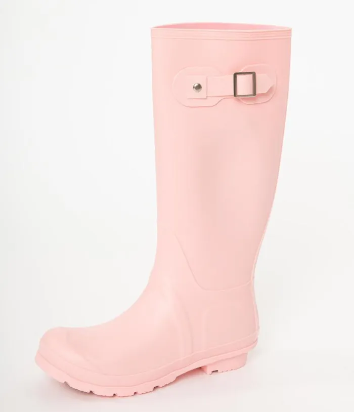 Candy Floss Pink Rubber Rain Boots Shoes Unique Vintage Flats