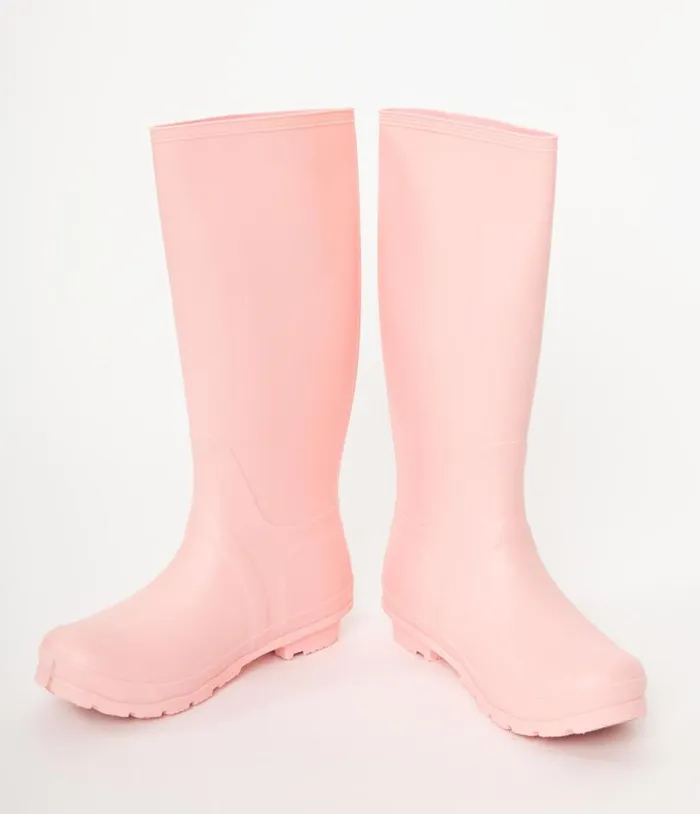 Candy Floss Pink Rubber Rain Boots Shoes Unique Vintage Flats