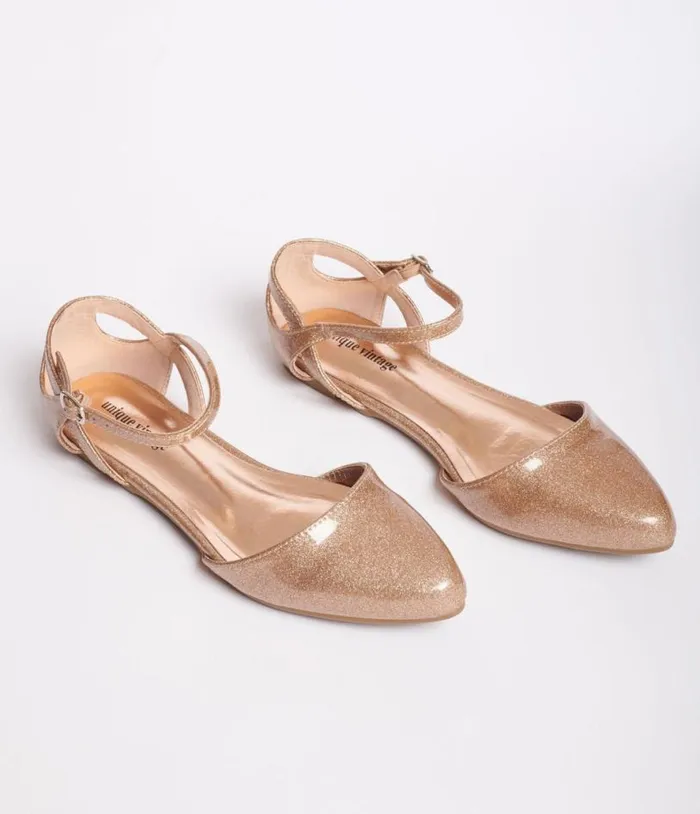 Champagne Glitter Libby Flats Shoes Unique Vintage Flats