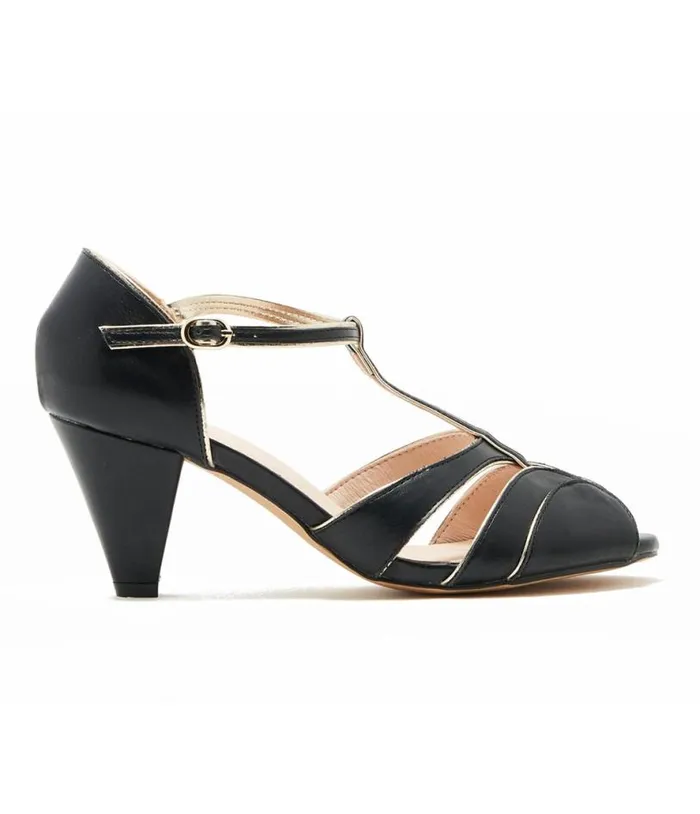 Chelsea Crew 1920s Black Leatherette TStrap Penelope Heels Shoes Unique Vintage Heels