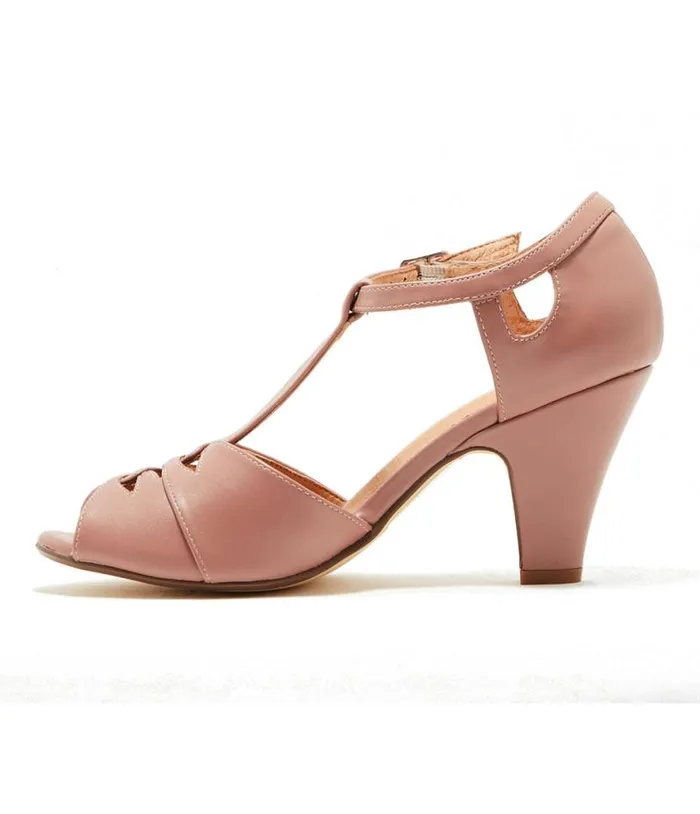 Chelsea Crew 1920s Mauve Leatherette TStrap Catherina Heels Shoes Unique Vintage Heels