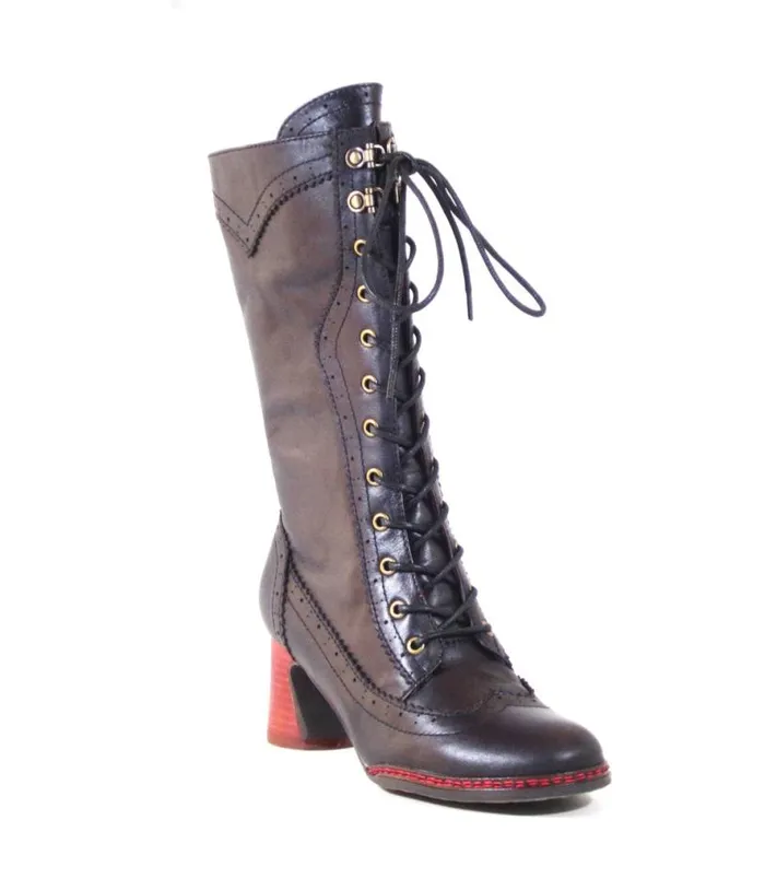 Chelsea Crew 1930s Black Leatherette Knee High Gaston Boots Shoes Unique Vintage Boots