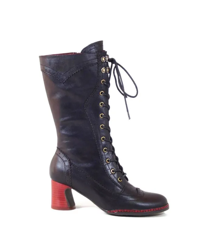 Chelsea Crew 1930s Black Leatherette Knee High Gaston Boots Shoes Unique Vintage Boots