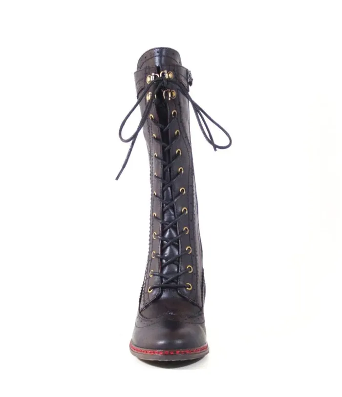 Chelsea Crew 1930s Black Leatherette Knee High Gaston Boots Shoes Unique Vintage Boots