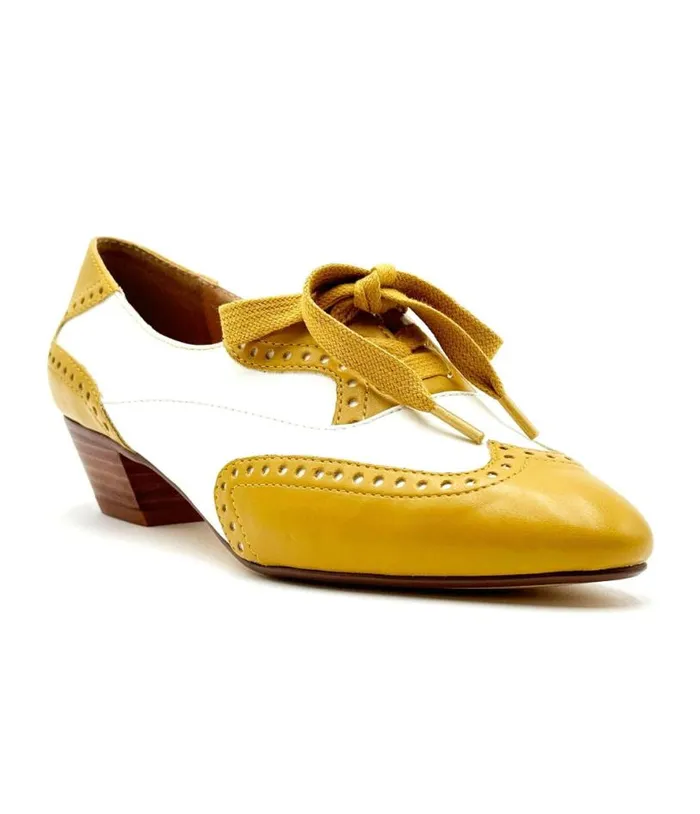 Chelsea Crew 1950039s Mustard and White Demi Oxford Saddle Shoes Shoes Unique Vintage Heels
