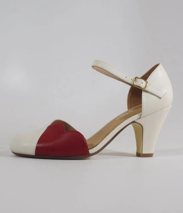 Chelsea Crew Red and Bone Lover Pumps Shoes Unique Vintage Heels