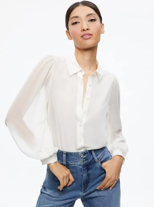 Classics Women Alice Olivia ROANNE BLOUSON SLEEVE BUTTON DOWN Ecru