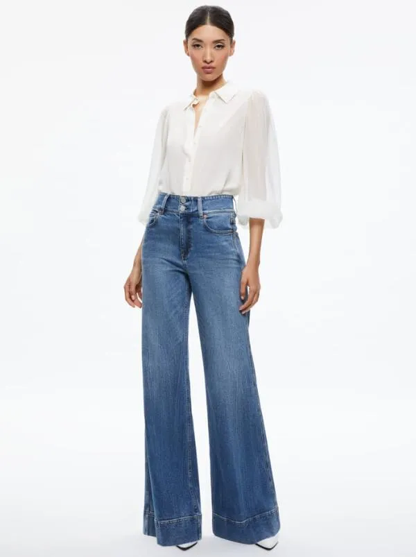 Classics Women Alice Olivia ROANNE BLOUSON SLEEVE BUTTON DOWN Ecru