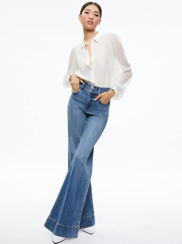 Classics Women Alice Olivia ROANNE BLOUSON SLEEVE BUTTON DOWN Ecru