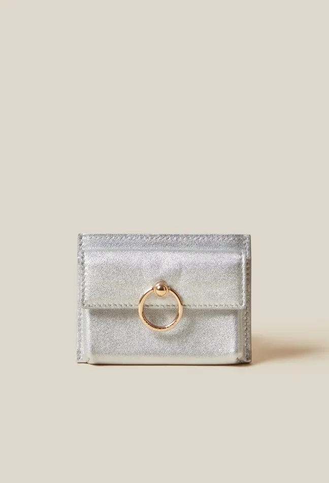 Claudie Pierlot Anouck Silver Leather Cardholder Bags Small Leather Goods