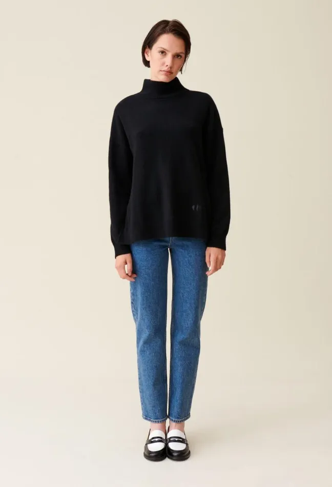 Claudie Pierlot Black Cashmere Jumper With High Neck Clothes Knitwear And Cardigans