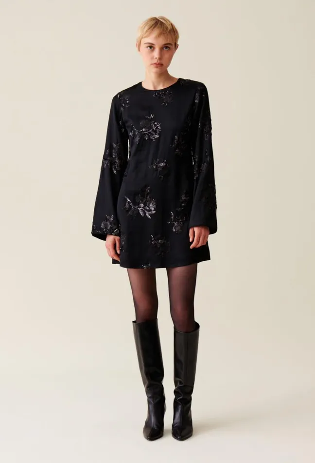 Claudie Pierlot Black Dress Embroidered Sequins Clothes Dresses