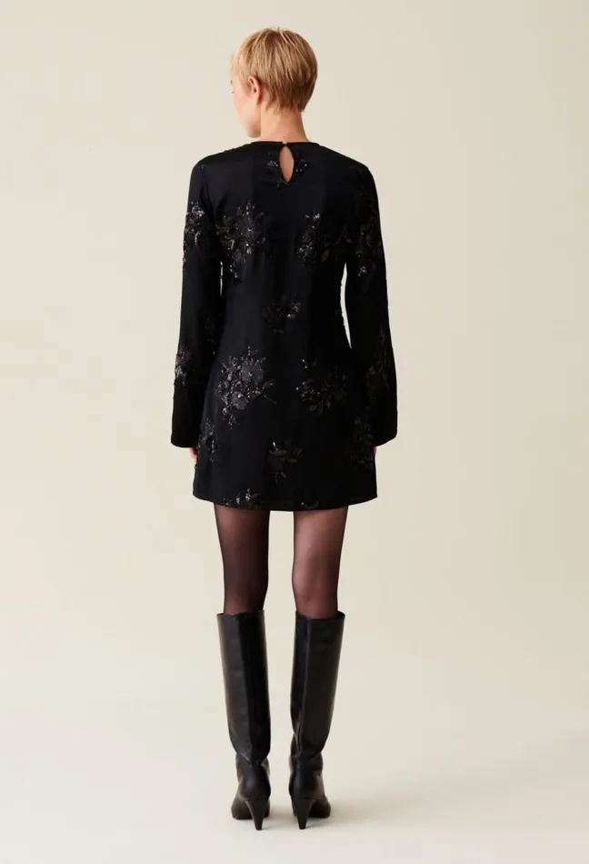 Claudie Pierlot Black Dress Embroidered Sequins Clothes Dresses