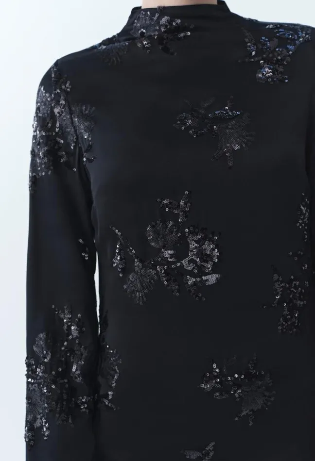 Claudie Pierlot Black Dress Embroidered Sequins Clothes Dresses