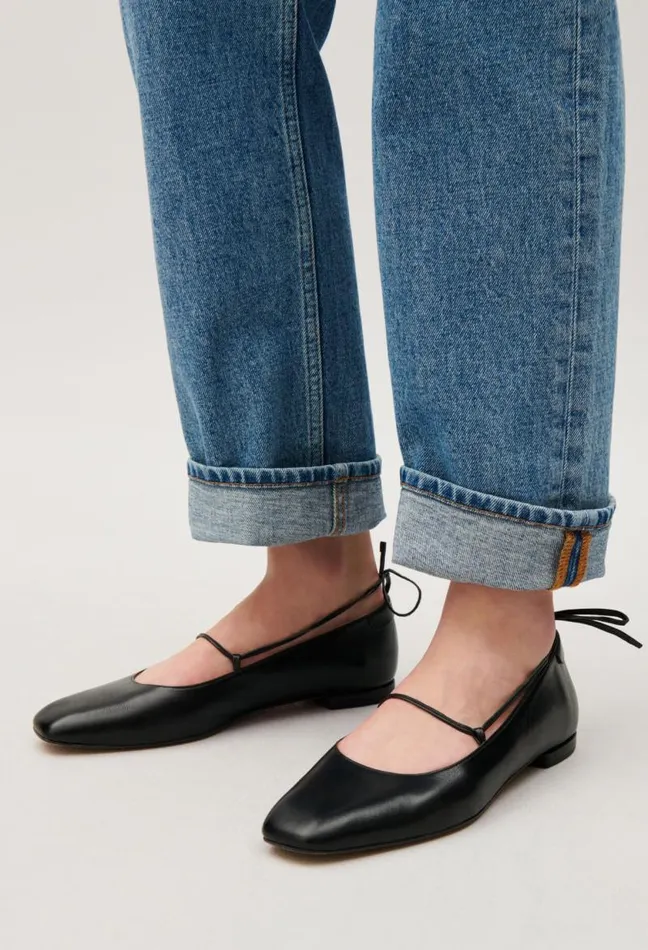 Claudie Pierlot Black Leather Ballet Pumps Shoes Ballerinas