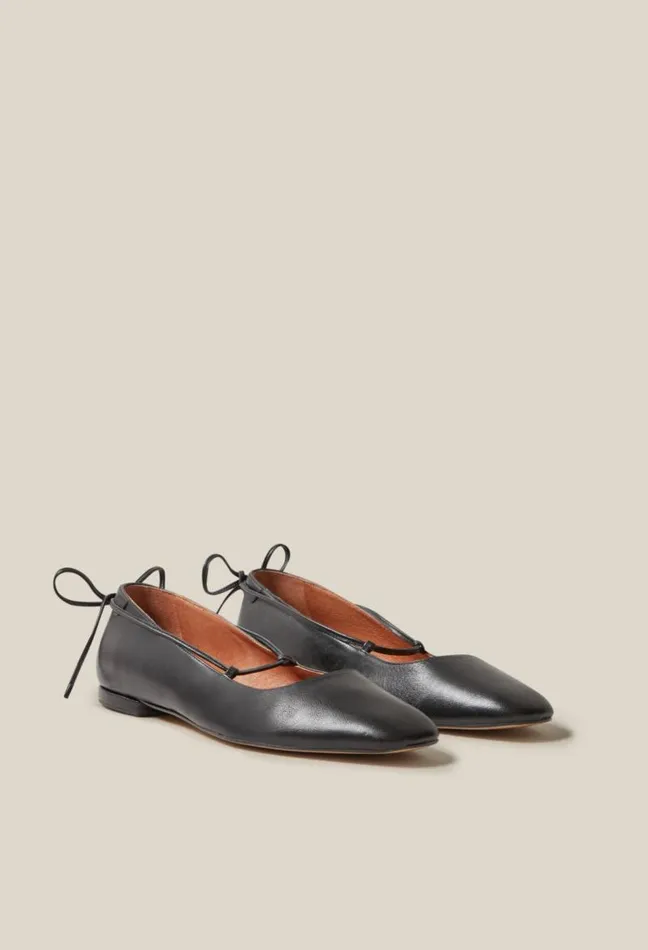 Claudie Pierlot Black Leather Ballet Pumps Shoes Ballerinas