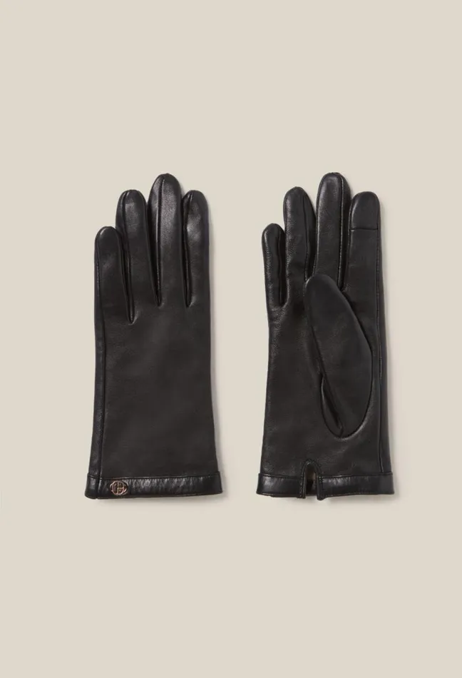 Claudie Pierlot Black Leather Gloves Gold CP Accessories Scarves Hats And Gloves Claudie Pierlot Black Leather Gloves Gold CP Accessories Scarves Hats And Gloves