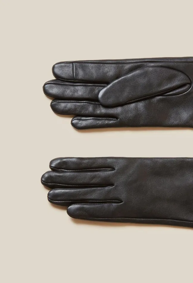 Claudie Pierlot Black Leather Gloves Gold CP Accessories Scarves Hats And Gloves
