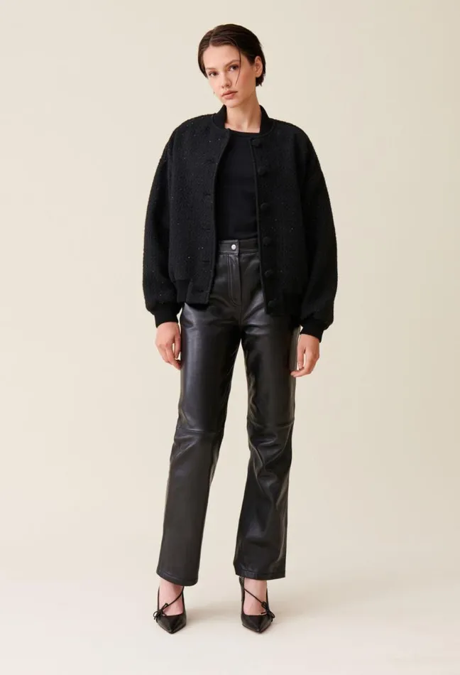 Claudie Pierlot Black Tweed Bomber Clothes Jackets
