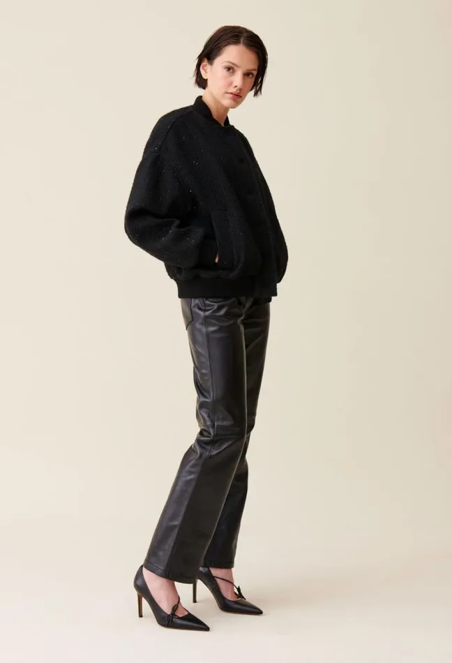 Claudie Pierlot Black Tweed Bomber Clothes Jackets
