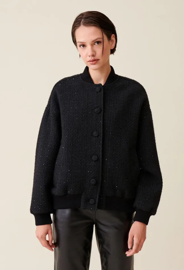Claudie Pierlot Black Tweed Bomber Clothes Jackets