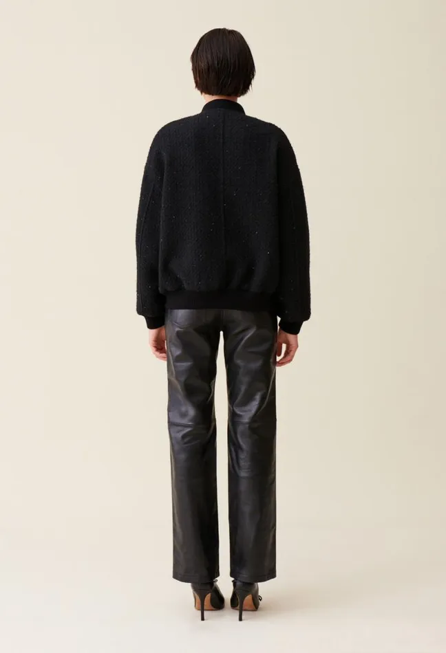 Claudie Pierlot Black Tweed Bomber Clothes Jackets