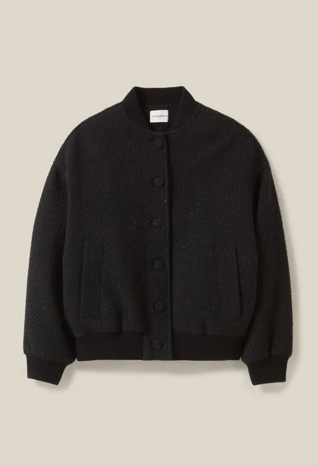 Claudie Pierlot Black Tweed Bomber Clothes Jackets