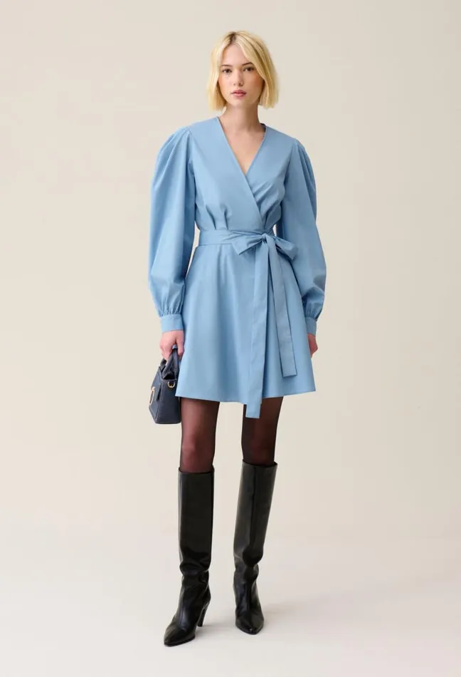 Claudie Pierlot Blue Short Dress With Puff Sleeves Clothes Dresses