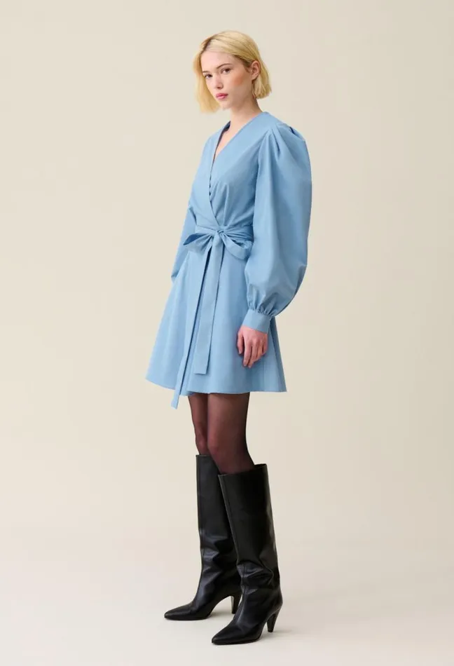 Claudie Pierlot Blue Short Dress With Puff Sleeves Clothes Dresses