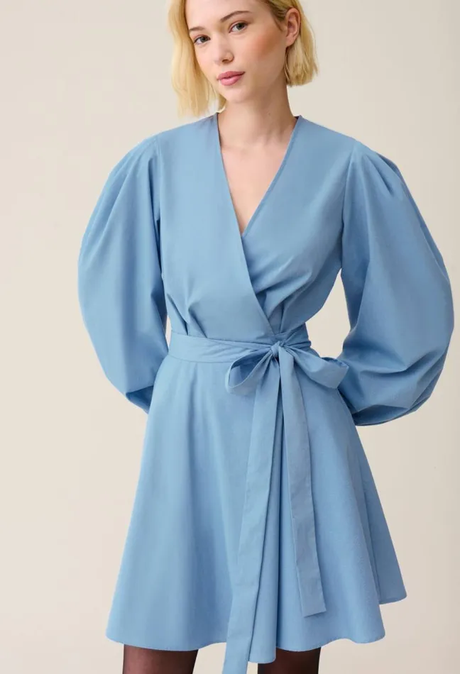 Claudie Pierlot Blue Short Dress With Puff Sleeves Clothes Dresses