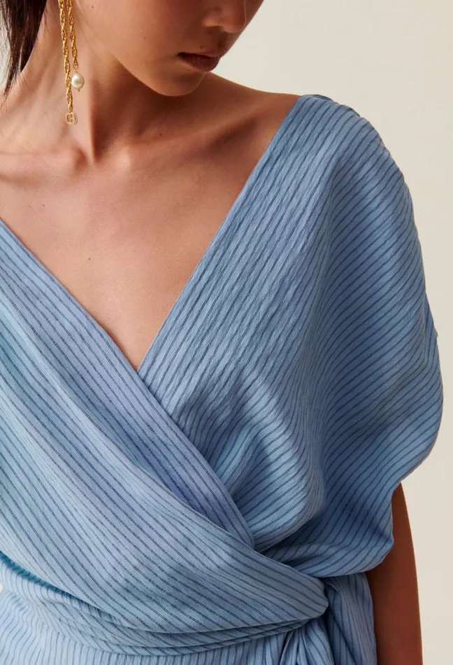 Claudie Pierlot Blue Stripe Wrap Mini Dress Clothes Dresses