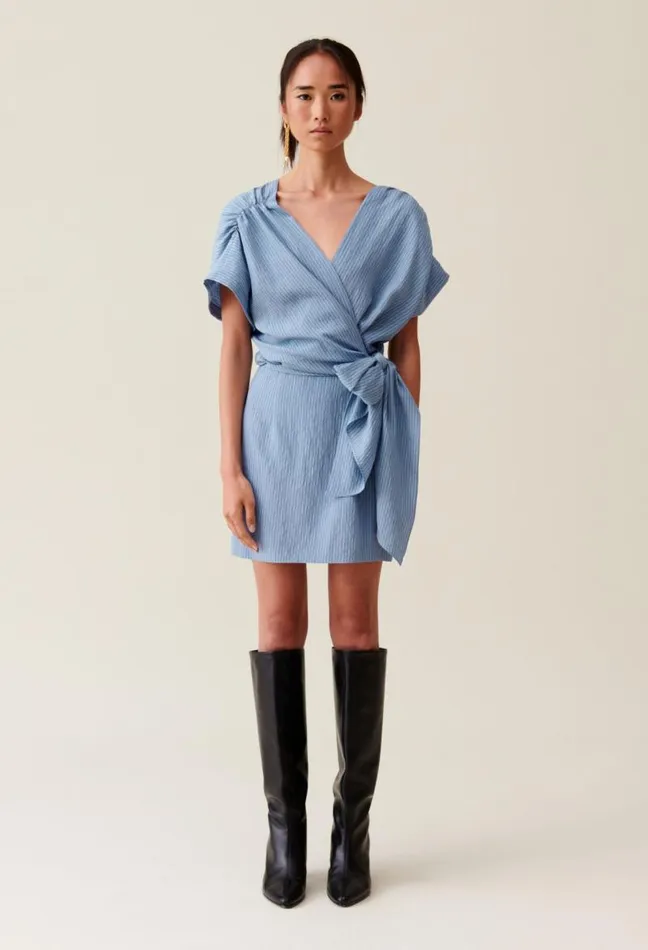 Claudie Pierlot Blue Stripe Wrap Mini Dress Clothes Dresses