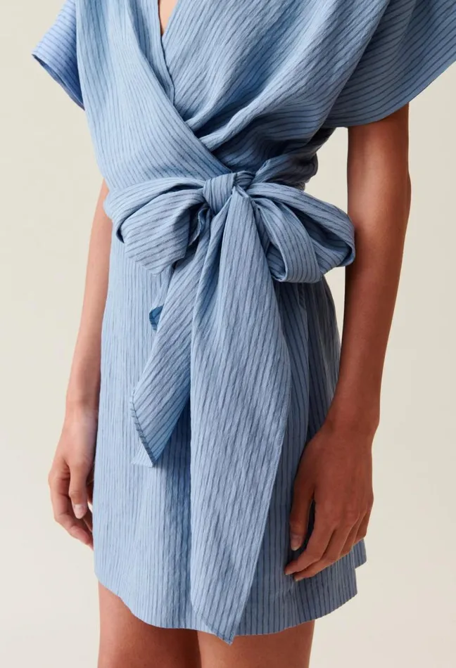 Claudie Pierlot Blue Stripe Wrap Mini Dress Clothes Dresses
