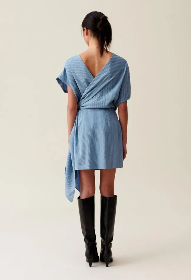 Claudie Pierlot Blue Stripe Wrap Mini Dress Clothes Dresses