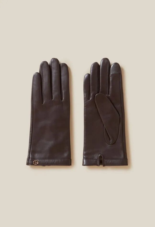 Claudie Pierlot Brown Leather Gloves Gold CP Accessories Scarves Hats And Gloves Claudie Pierlot Brown Leather Gloves Gold CP Accessories Scarves Hats And Gloves
