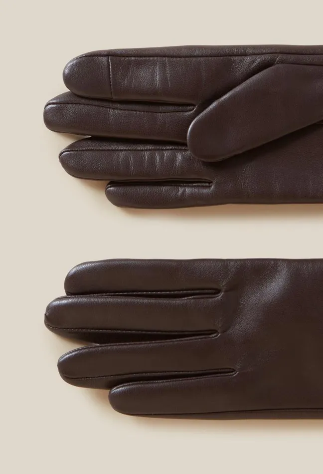 Claudie Pierlot Brown Leather Gloves Gold CP Accessories Scarves Hats And Gloves