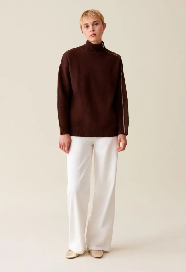 Claudie Pierlot Brown Zipup High Neck Jumper Clothes Knitwear And Cardigans
