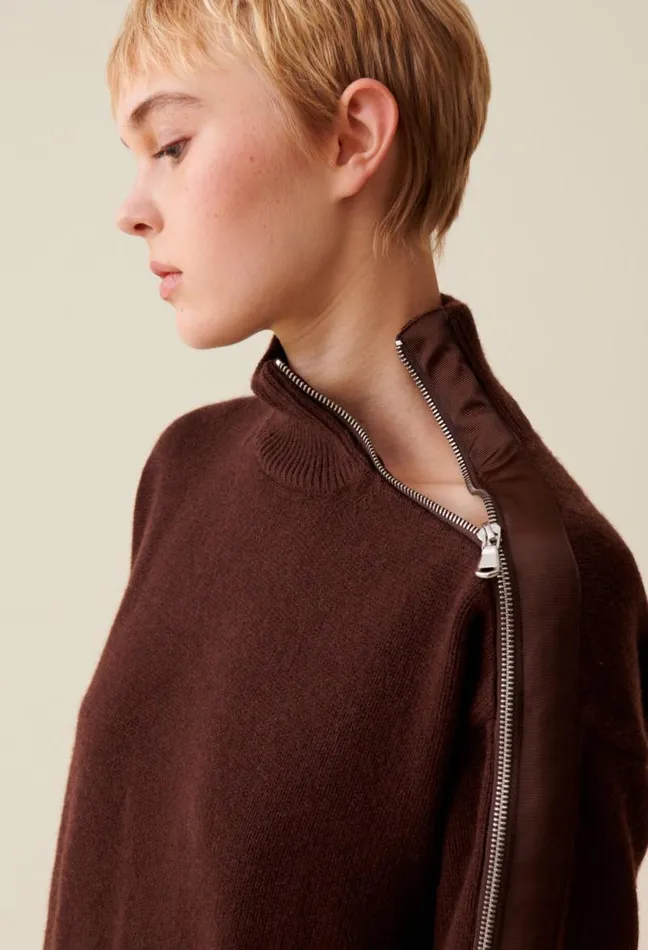 Claudie Pierlot Brown Zipup High Neck Jumper Clothes Knitwear And Cardigans