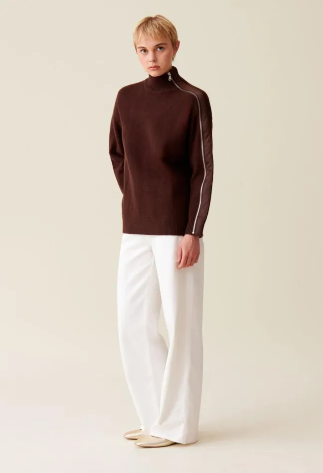 Claudie Pierlot Brown Zipup High Neck Jumper Clothes Knitwear And Cardigans
