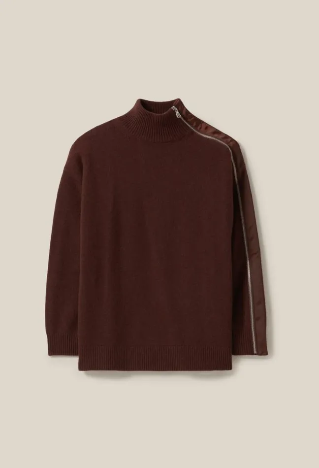 Claudie Pierlot Brown Zipup High Neck Jumper Clothes Knitwear And Cardigans